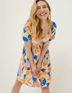 FatFace Aideen Stencil Floral Dress Light Orange Outlet