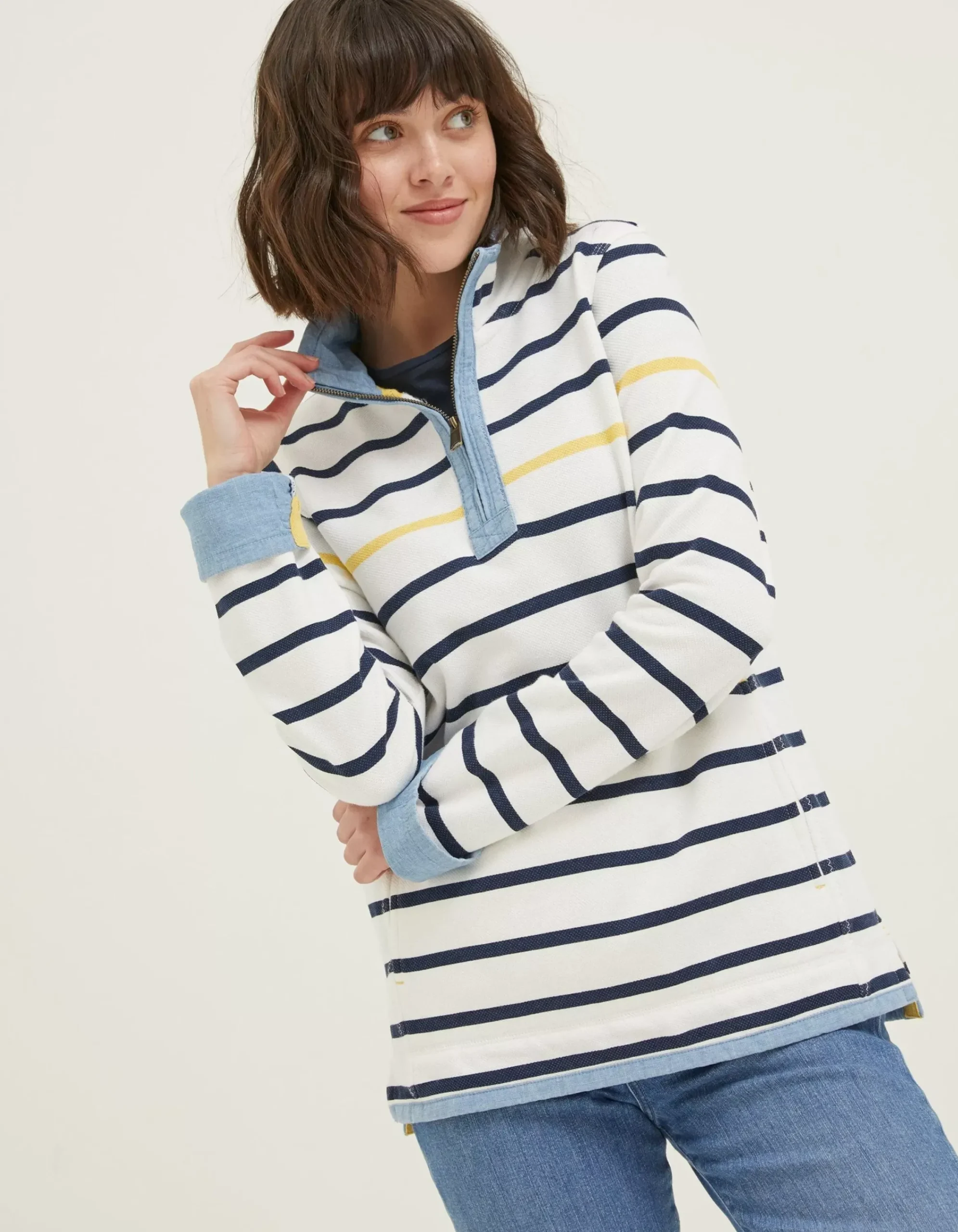 FatFace Airlie Stripe Sweat Ivory Sale