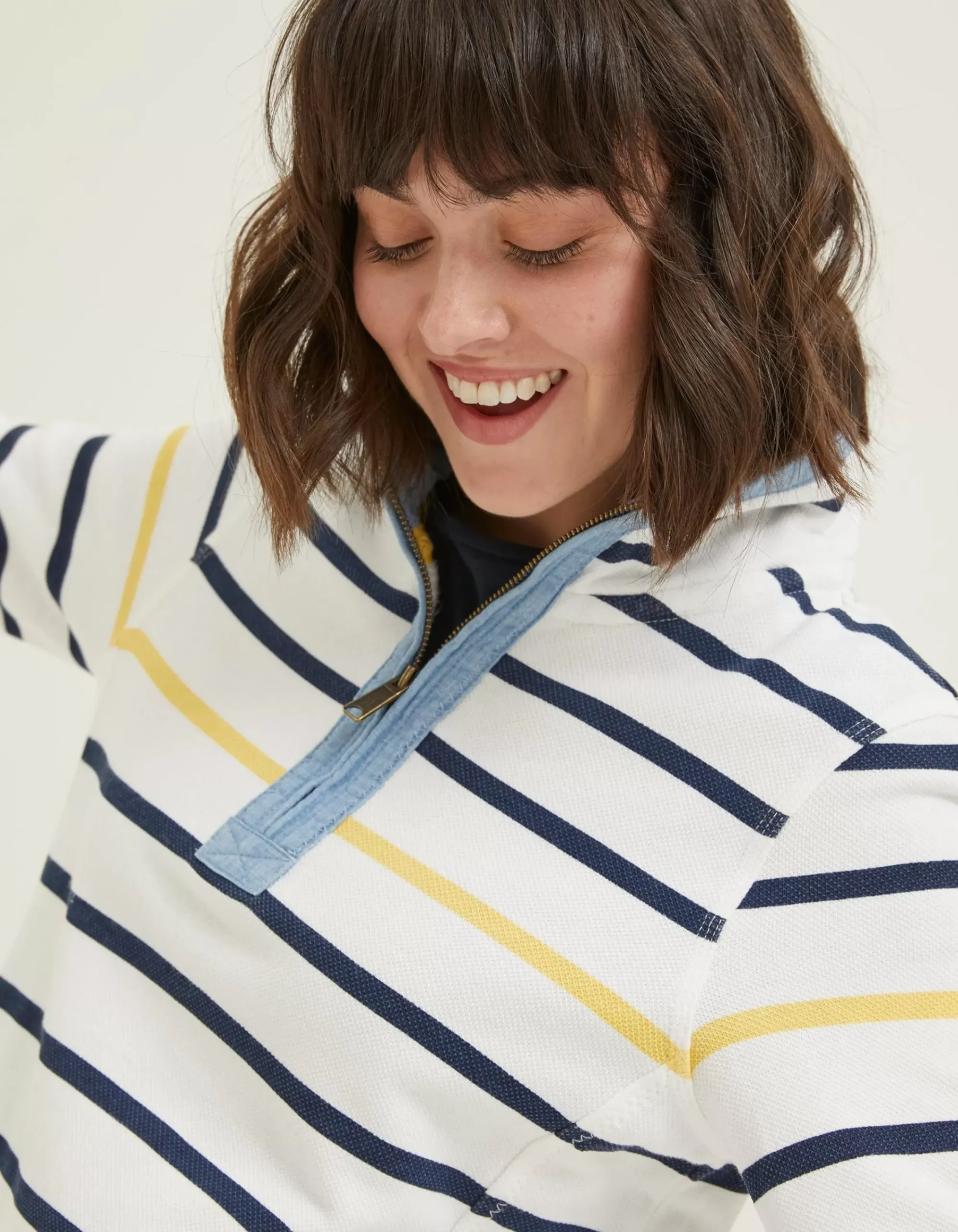 FatFace Airlie Stripe Sweat Ivory Sale