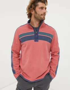FatFace Airlie Yoke Stripe Sweatshirt Coral Pink Outlet