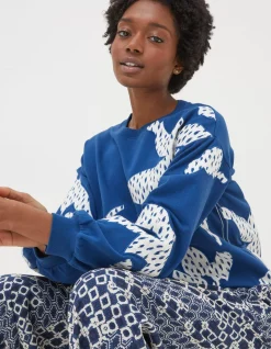 FatFace Alex Textured Leaves Crew Sweatshirt Dark Blue Best