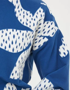 FatFace Alex Textured Leaves Crew Sweatshirt Dark Blue Best