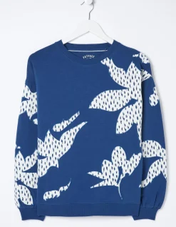 FatFace Alex Textured Leaves Crew Sweatshirt Dark Blue Best