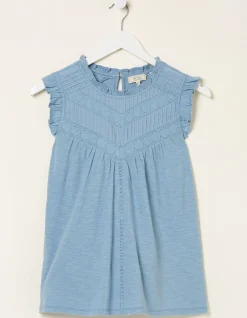 FatFace Ali Frill Sleeve Top Light Blue Best