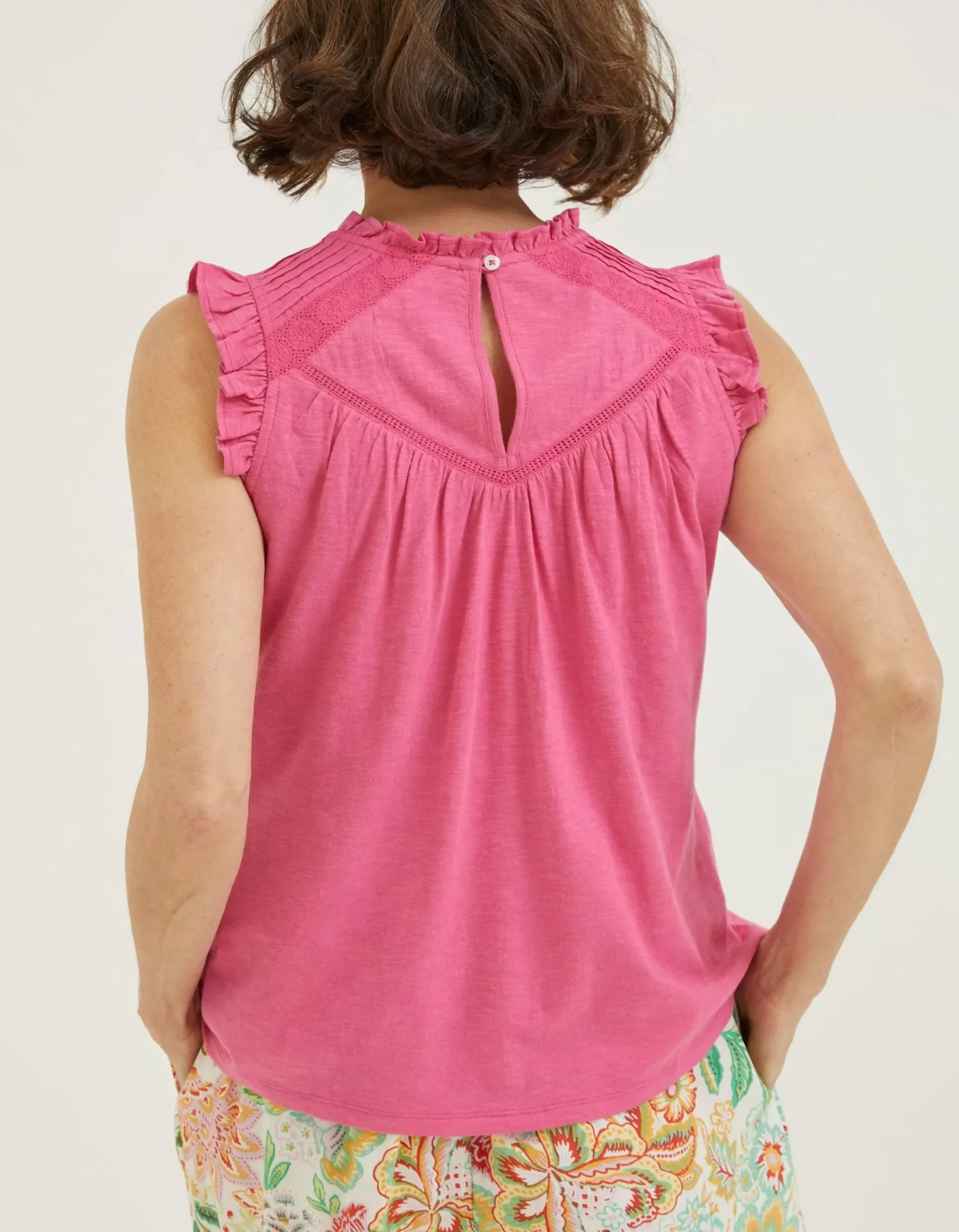 FatFace Ali Frill Sleeve Top Bright Pink New