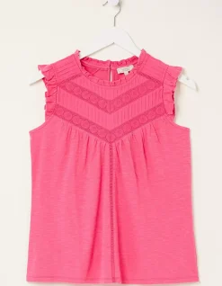 FatFace Ali Frill Sleeve Top Bright Pink New