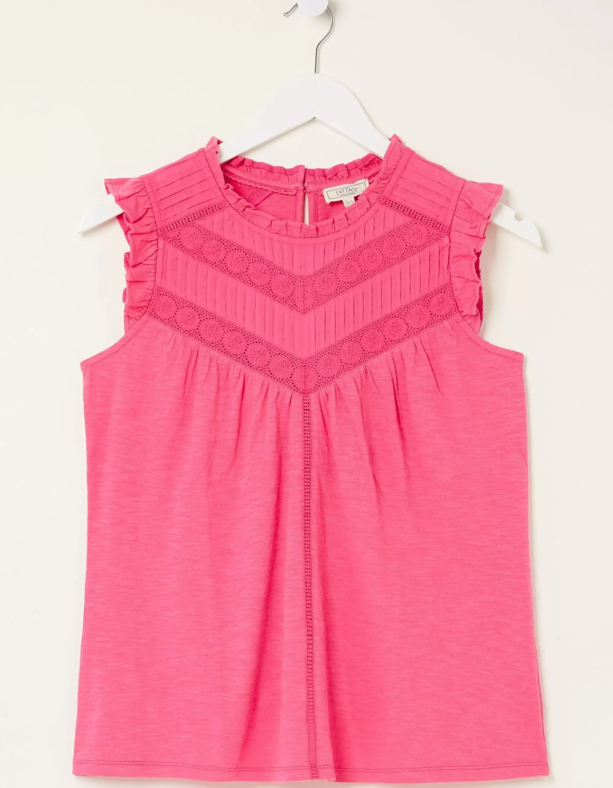 FatFace Ali Frill Sleeve Top Bright Pink New