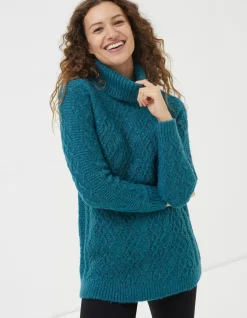 FatFace Alicia Knitted Tunic Teal Blue Online