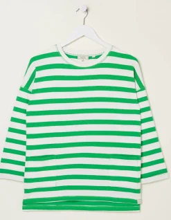 FatFace Amari Stripe Crew Green Clearance