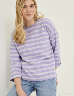 FatFace Amari Stripe Crew Lilac Clearance