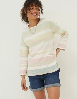 FatFace Amari Textured Stripe Crew Sweatshirt Multi Colour Outlet