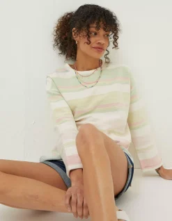 FatFace Amari Textured Stripe Crew Sweatshirt Multi Colour Outlet