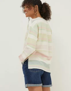 FatFace Amari Textured Stripe Crew Sweatshirt Multi Colour Outlet