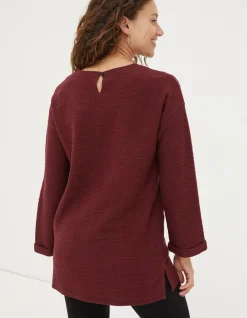 FatFace Amari Textured Tunic Dark Red New