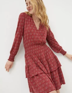FatFace Amba Craft Geo Jersey Dress Raspberry Red Outlet