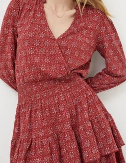 FatFace Amba Craft Geo Jersey Dress Raspberry Red Outlet