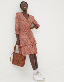 FatFace Amba Gradient Floral Jersey Dress Vintage Red Clearance