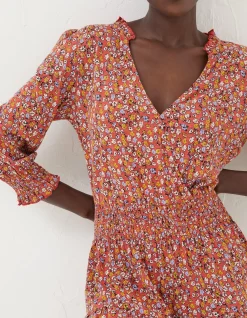 FatFace Amba Gradient Floral Jersey Dress Vintage Red Clearance