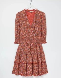 FatFace Amba Gradient Floral Jersey Dress Vintage Red Clearance