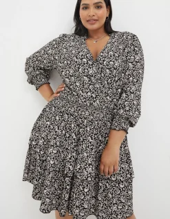 FatFace Amba Mono Vines Jersey Dress Black Best