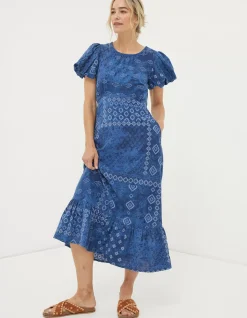 FatFace Angie Patchwork Midi Dress Navy Outlet