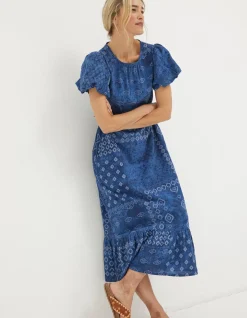 FatFace Angie Patchwork Midi Dress Navy Outlet