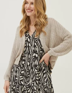 FatFace Anna Crochet Cardigan Light Stone New