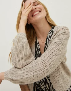 FatFace Anna Crochet Cardigan Light Stone New