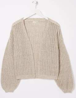 FatFace Anna Crochet Cardigan Light Stone New
