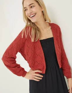 FatFace Anna Pointelle Cardigan Rust Red