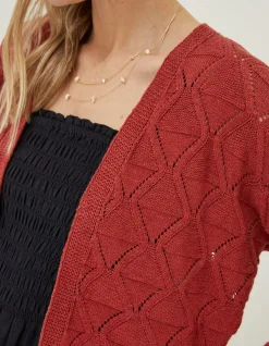 FatFace Anna Pointelle Cardigan Rust Red