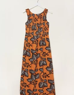 FatFace Anna Vine Floral Midi Dress Golden Yellow Clearance