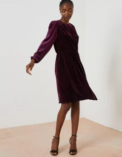 FatFace Annie Velvet Dress Dark Plum Clearance