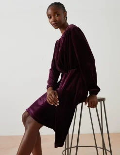 FatFace Annie Velvet Dress Dark Plum Clearance