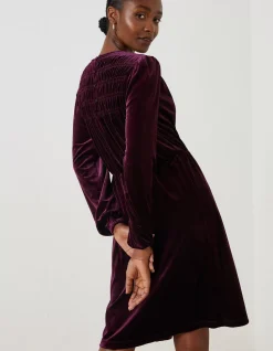 FatFace Annie Velvet Dress Dark Plum Clearance