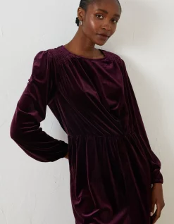 FatFace Annie Velvet Dress Dark Plum Clearance