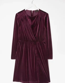 FatFace Annie Velvet Dress Dark Plum Clearance