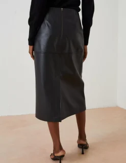 FatFace Anya Leather Midi Skirt Black Hot