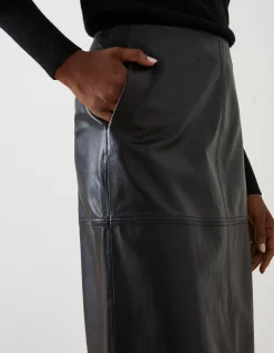 FatFace Anya Leather Midi Skirt Black Hot