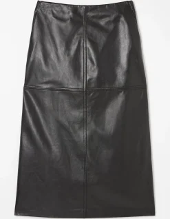 FatFace Anya Leather Midi Skirt Black Hot