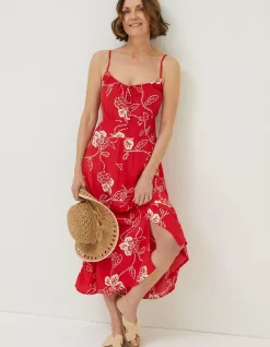 FatFace Ariel Batik Red Midi Dress Tomato Red