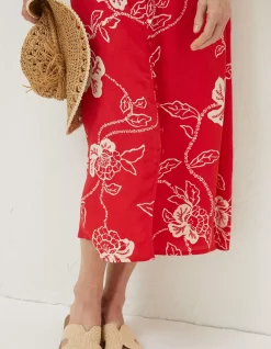 FatFace Ariel Batik Red Midi Dress Tomato Red
