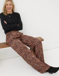 FatFace Art Floral Satin Printed Trousers Black Hot