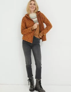 FatFace Asher Quilted Zip Through Hoodie Chestnut Brown Sale