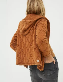 FatFace Asher Quilted Zip Through Hoodie Chestnut Brown Sale