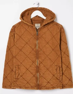 FatFace Asher Quilted Zip Through Hoodie Chestnut Brown Sale