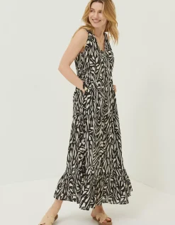 FatFace Avery Paint Stroke Midi Dress Black