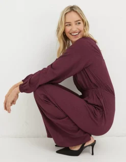 FatFace Avery Wide Leg Jumpsuit Dark Plum New