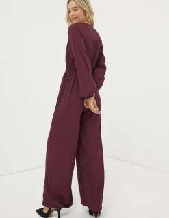 FatFace Avery Wide Leg Jumpsuit Dark Plum New
