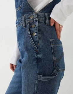 FatFace Banbury Straight Leg Denim Dungarees Mid Blue Outlet